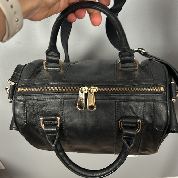 Zac Posen Z Spoke Black Leather Double Handle Gold Hardware Satchel Crossbody - Picture 7 of 17